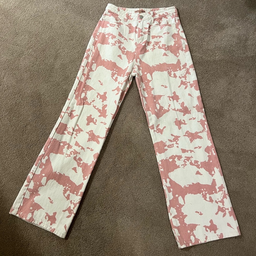 wide leg pink cow print jeans from a little boutique